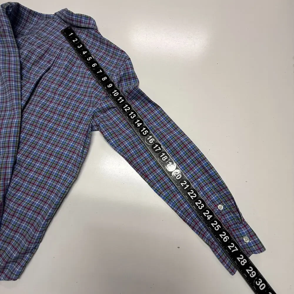 Ralph Lauren Shirt Boys Large 14-16 Blue Green Colorful Plaid Button Down Preppy